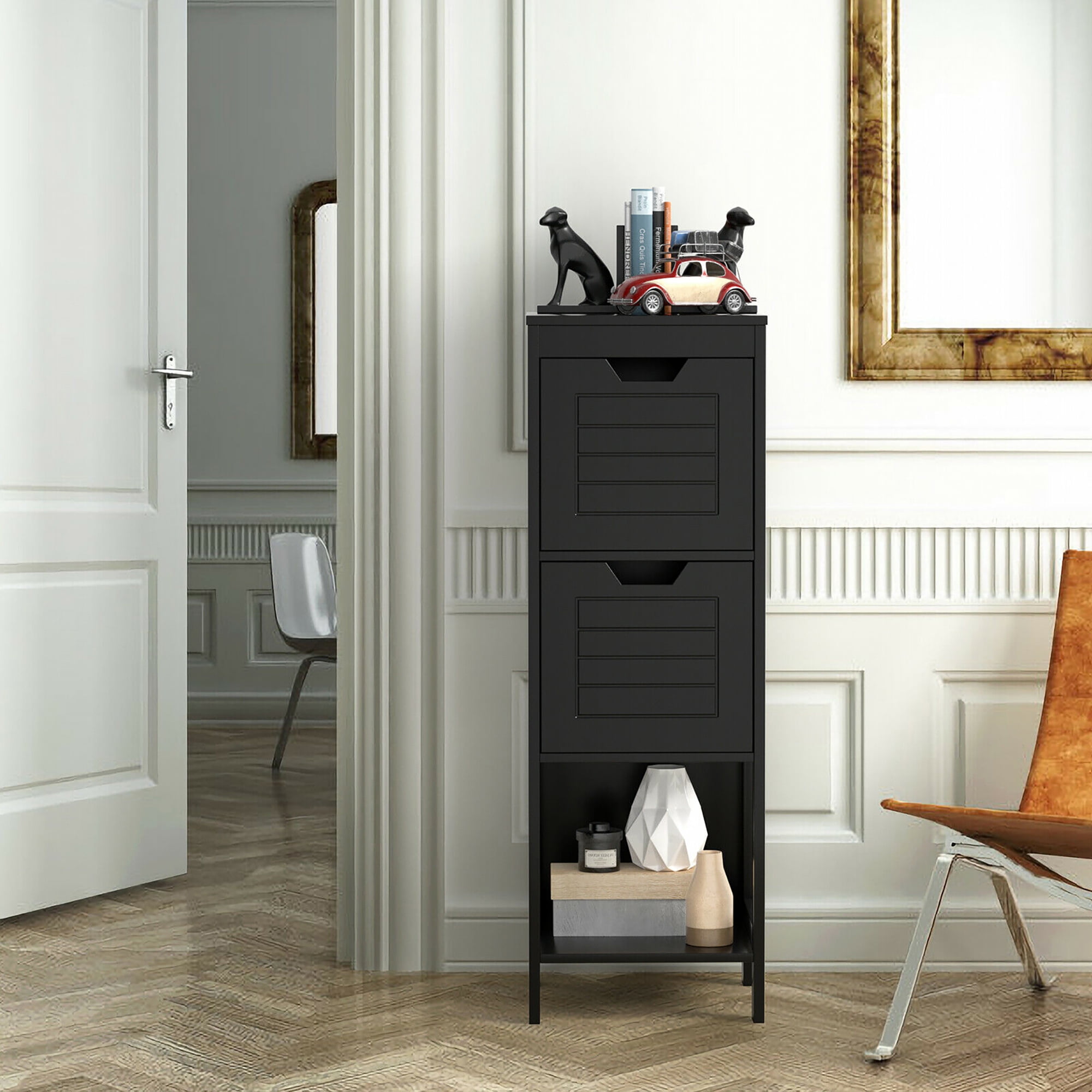 Costway Bathroom Wooden Floor Cabinet Multifunction Storage Rack Stand Organizer Black