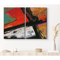 PixonSign Canvas Print Wall Art Set Bright Brushstrokes Divided by Black Cross Geometric Shapes Illustrations Contemporary Edgy Multicolor Ultra for Living Room, Bedroom, Office - 24"x36"x2