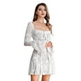 thumbnail image 3 of IDOPIP Women Long Bell Sleeve Corset Mini Dress Floral Low Cut Lace Ruffle Cocktail Party Dresses, 3 of 9