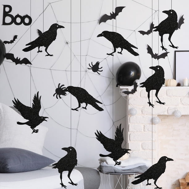 Xihbxyly Cuervos Colgantes de Halloween, Decoración de Papel Espeluznante para Jardín, Duraderos y Reutilizables, Fáciles de Instalar, Versátiles para Fiestas o Decoración Del Hogar, Toque Místico, 3