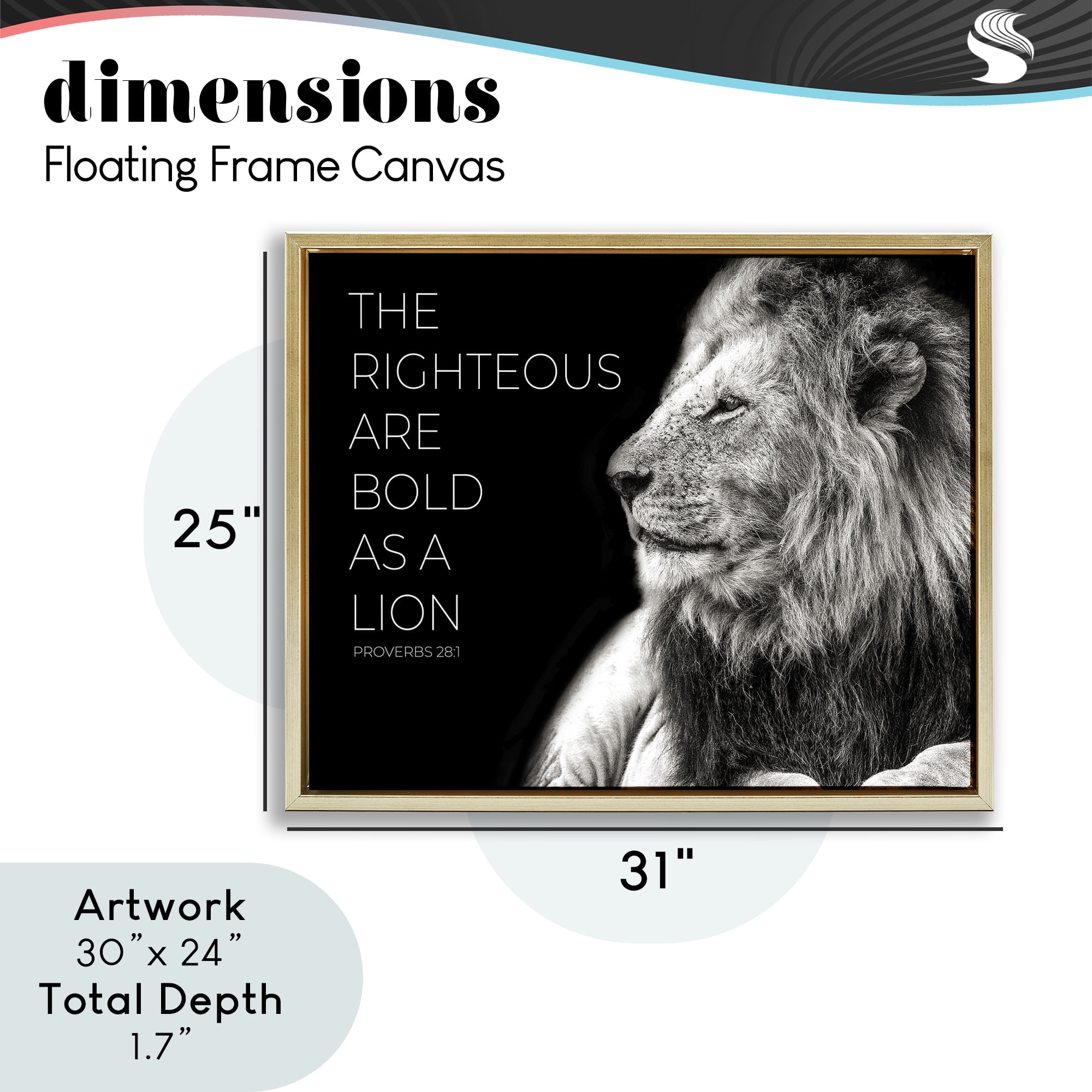 Stupell Industries The Righteous Bold As A Lion Gold Framed Floater Canvas Wall Art, design by Shelley Lake