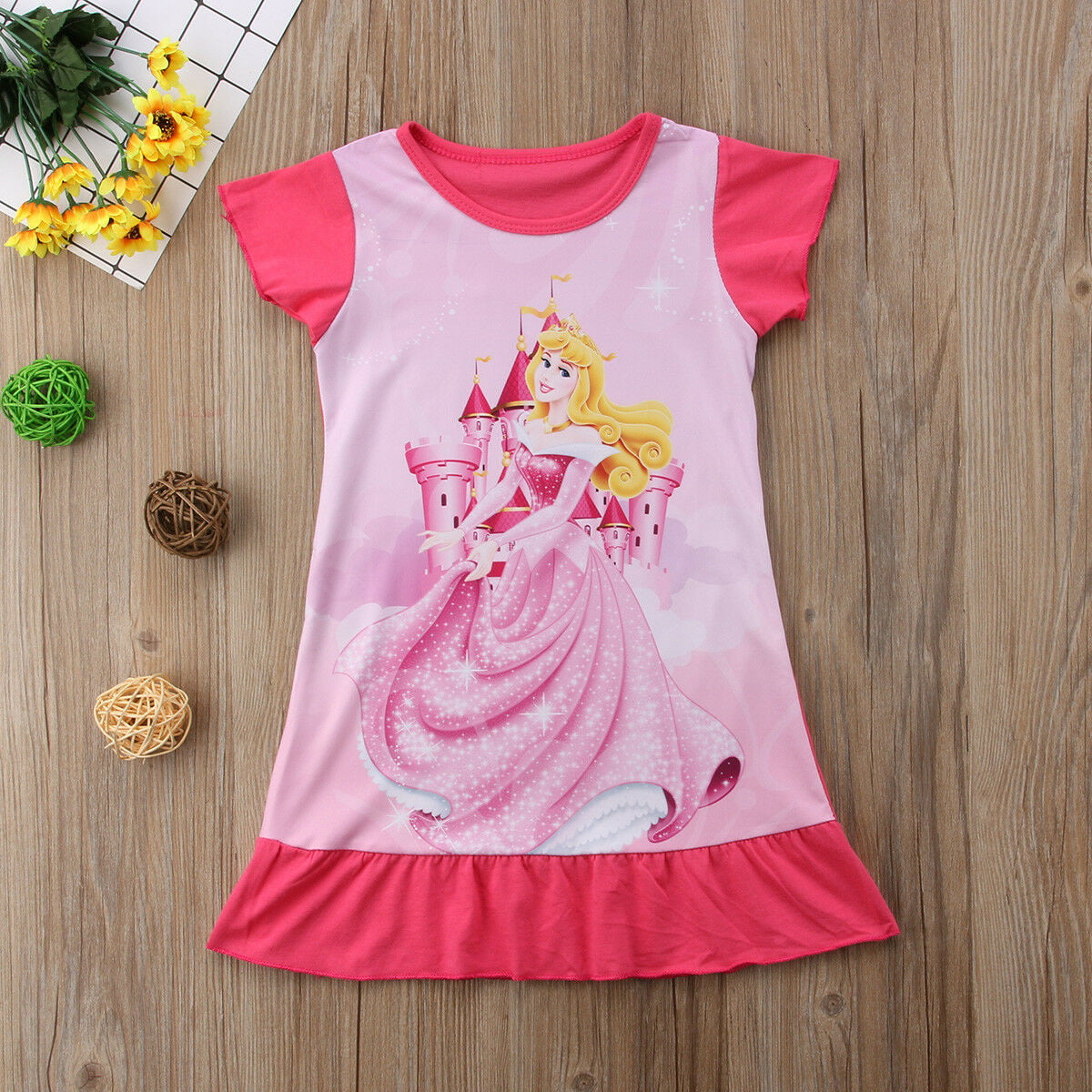 Toddler Kids Baby Girls Rapunzel Belle Aurora Princess Print Summer Party Dress 