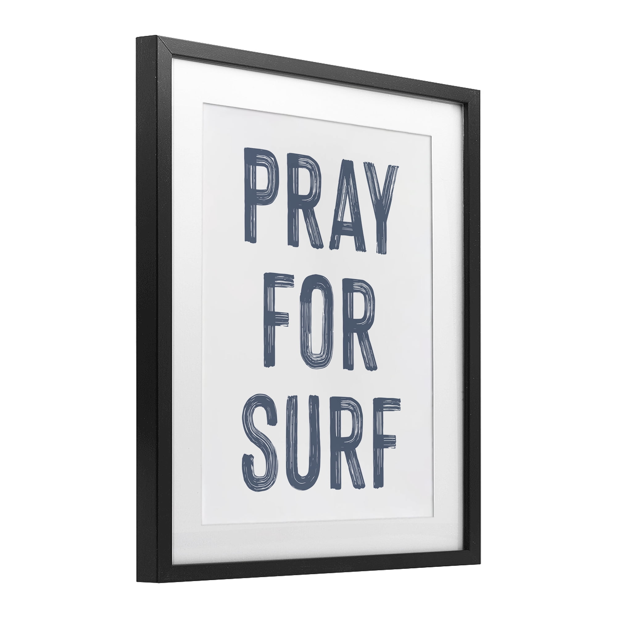 Summer Sentiment Pray For Surf Black Framed Print Under Glass, design by Lettered and Lined