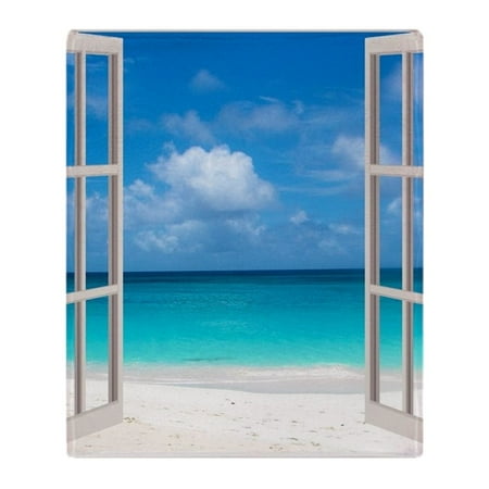 Tropical Throws CafePress - Tropical Beach View Through Window - Soft Fleece Throw Blanket, 50