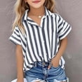 thumbnail image 2 of Glisme Tees for Girls Striped Print Shirt Short Sleeve Lapel Neck Tops Summer Casual Girl T-shirt Size 5-6 Years Black, 2 of 5