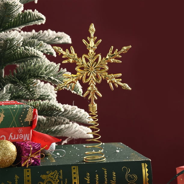 Estrella Dorada para Árbol de Navidad, Diseño Único de Copo de Nieve, Luz Led Decorativa, Hierro Resistente, Decoración Festiva para El Hogar y La Oficina, Ideal para Ambientes Festivos, 25 X 15 X 3