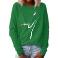 thumbnail image 2 of Floleo Clearance Fall Clothes For Women Women's Animal Cat Print O Neck Loose Sweater Long Sleeve Casual Blouse Top Green, 2 of 6