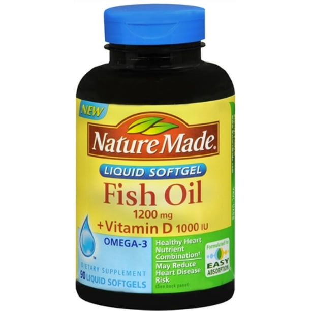 Nature Made Fish Oil 1200 mg + Vitamin D Liquid Softgels 90 Soft Gels