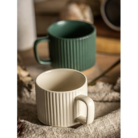 

Favorite Home.Green Retro Vertical Pattern Coffee Mug Saucer Matte Ceramic Mug Breakfast Cup Afternoon Tea Mug Milk Cup 10Oz