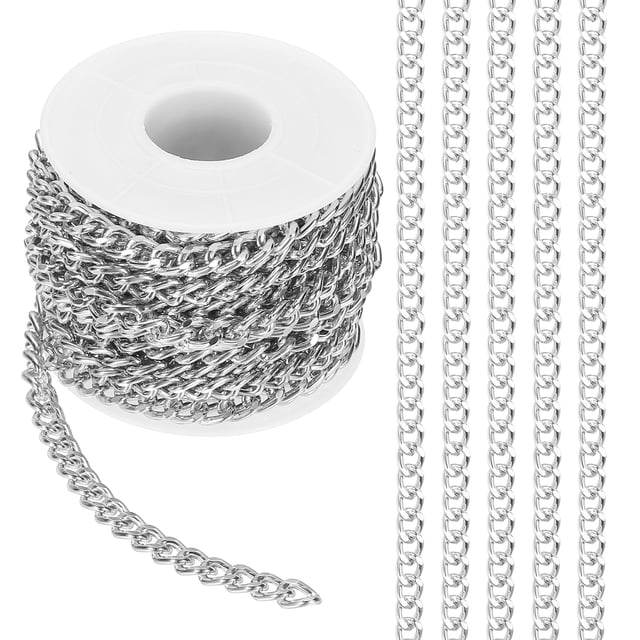 Cadenas de curb de aluminio de 16.4 pies con eslabones retorcidos, cadena de 7.5x5.5mm para hacer joyería, cadena de manualidades para collar y pulsera, plateado
