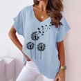 thumbnail image 2 of SWPZC Women's Dandelion Printed V Neck Cotton Linen Casual Bat T Shirt Top Summer Tops Ladies Tee Shirt Flowy Tunic Blouses, 2 of 4