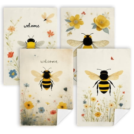 kitchen towels summer A welcome card with a bee and flowers western kitchen towels 4 Pack 16 x24 kitchen decoration