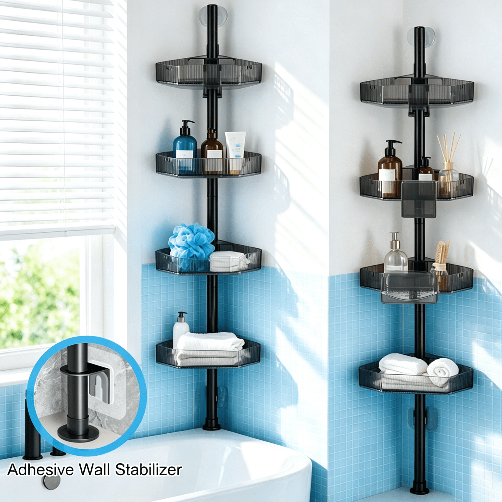 4-Tier Corner Shower Caddy, Bathroom Corner Storage Shelf, Wall Mount Shower Organizer for Shower & Bathtub Corner
