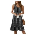 thumbnail image 6 of Asklazy Women's Round Neck Summer Sundresses Casual Pleated Ruffle Hem Knee Length Sleeveless Tank Dress with Pockets,US Size,L,F Black Polka Dot, 6 of 10