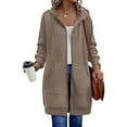 thumbnail image 2 of Long Zip Up Hoodie Women Oversized Zip Up Knee Length Tunic Sweatshirts Fall Casual Long Sleeve Hooded Jackets with Pockets 2025 Winter Option Khaki XL, 2 of 9