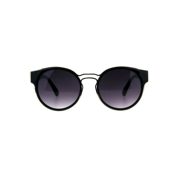 Womens Mod Round Horn Rim Designer Retro Plastic Sunglasses Shiny Black Smoke