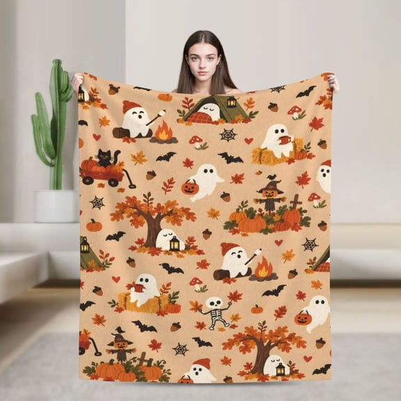 Halloween Blanket Ghost Pumpkin Flannel Throw Blanket Gift for Halloween Lovers Cute Fall Home Decor 50x40 in