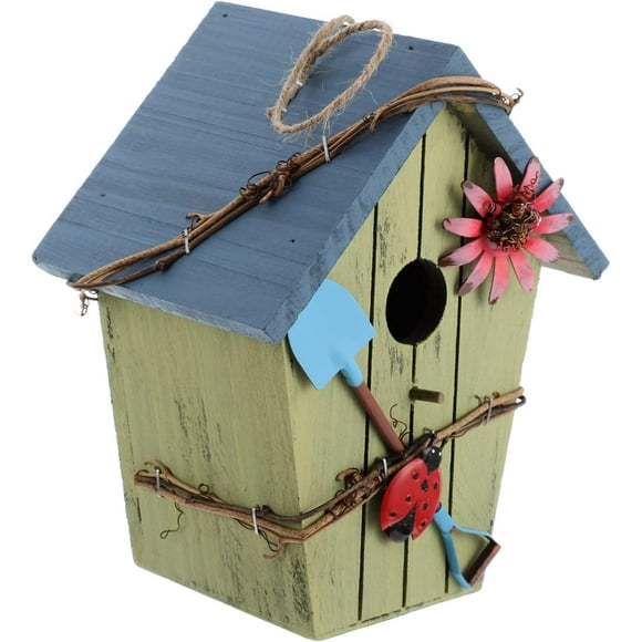 SHIQI-Woodsy Decor Wooden Bird House Bird Nest Outdoor Decor Bird Feeder House Dove Houses Bird Habitat Wooden Decor Decorative Birds Shelter Home Decoration Blue Tent