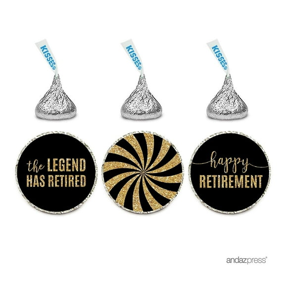 Chocolate Drop Labels Trio, Hershey's Kisses Party Favors, Retirement Black and Gold, 216-Pack, The Legend Has Retired