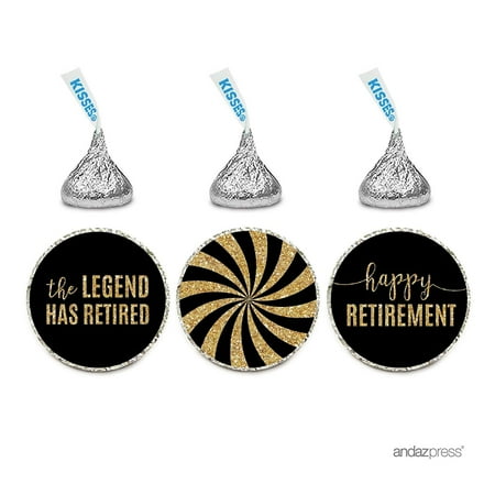 Gourmet Chocolate Favors - Chocolate Drop Labels Trio, Hershey's Kisses Party Favors, Retirement Black and Gold, 216-Pack, The Legend Has Retired