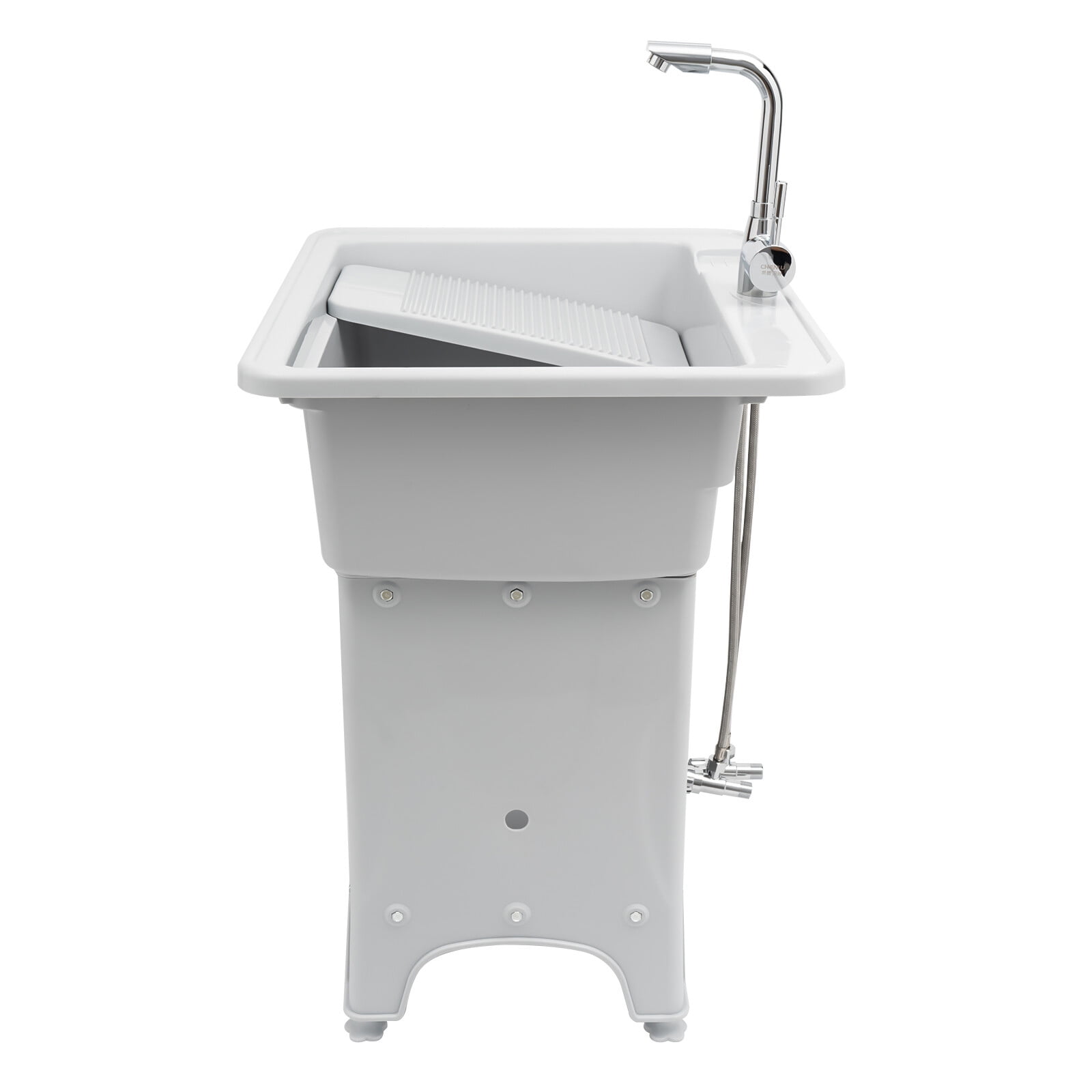 Multi-functional Utility Sink, 21.65x16.93x9.06in Wash Basin, 441 lbs Load Capacity, with Storage Shelf and Washboard, Modern Grey Design, Ideal for Garage, Basement, and Balcony Use