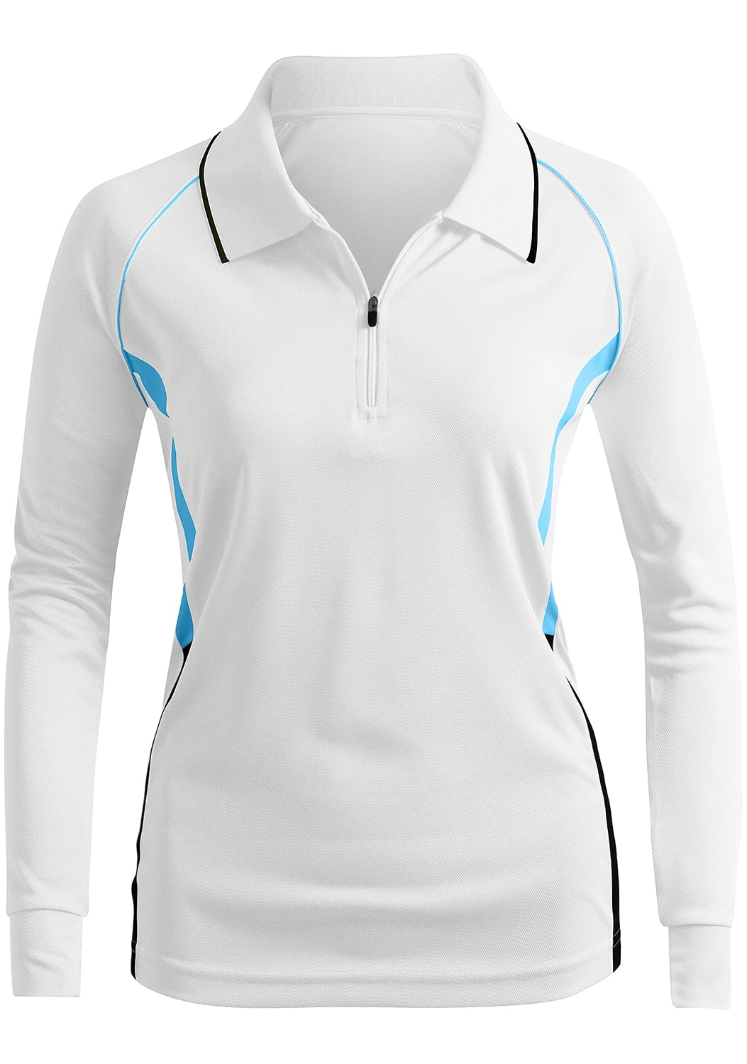 CLOVERY Women's Golf Wear Moisture Wicking Long Sleeve Zipup polo shirt  WHITE 3XL
