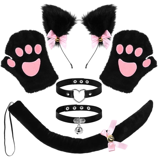FRCOLOR 1 Set de diadema con orejas de zorro de piel sintética, guantes con forma de pata de gato, gargantilla de zorro, accesorios para cosplay de mujer