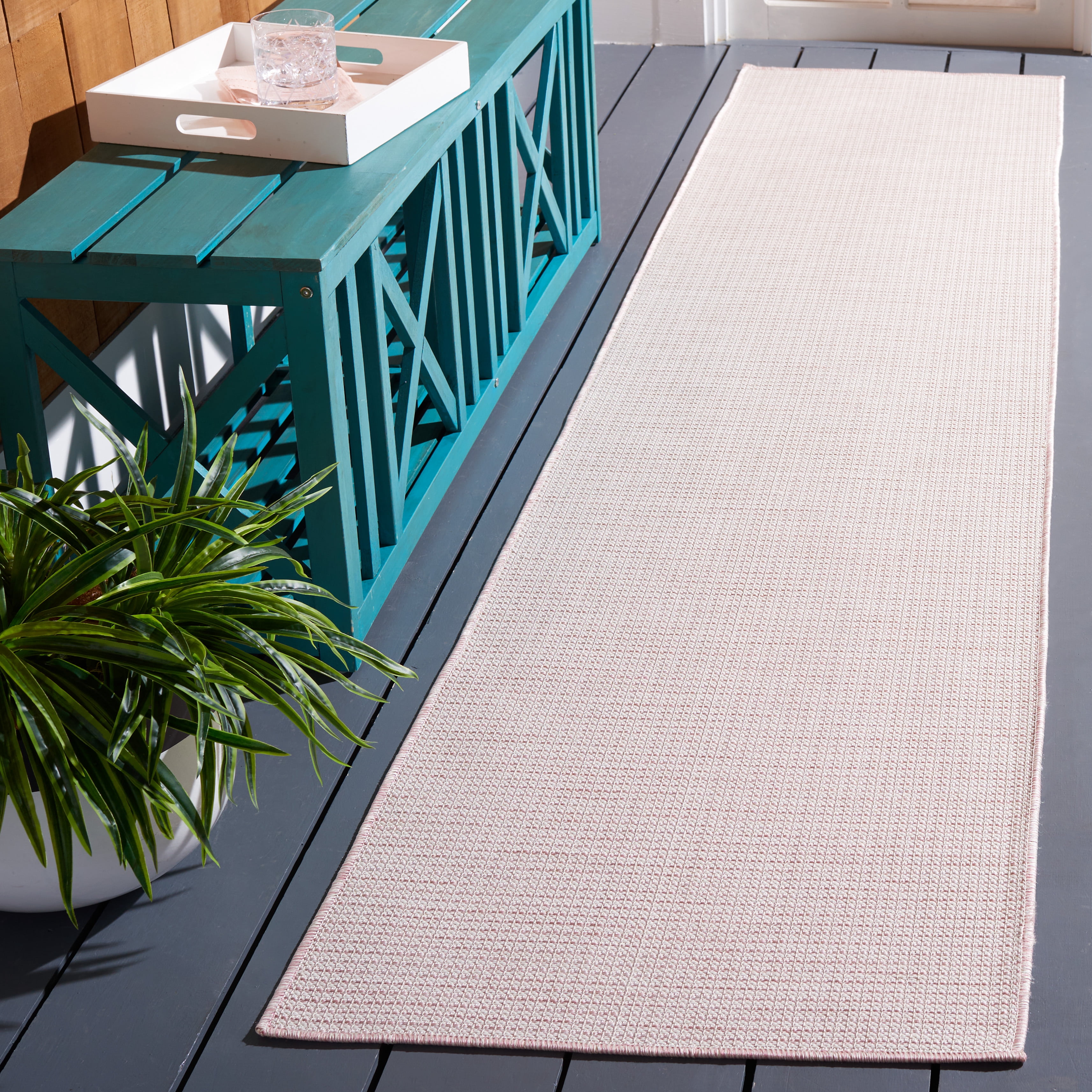 SAFAVIEH Martha Stewart Hampton Solid Indoor/Outdoor Runner Rug, Beige/Pink, 2' x 9'