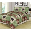 Full/Queen Size Log Cabin Bear Quilt Set Country Rustic Lodge Cottage Bedspread Coverlet