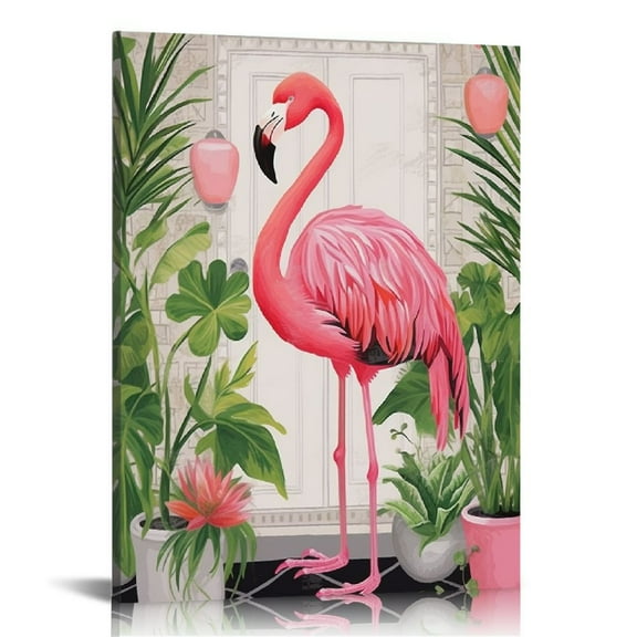EastSmooth  Pink Flamingo on Toilet Bathroom Canvas Prints Wall Decor Botanical Flamingo Canvas Art Sign Canvas Poster Picture Gifts for Home Bathroom Decor