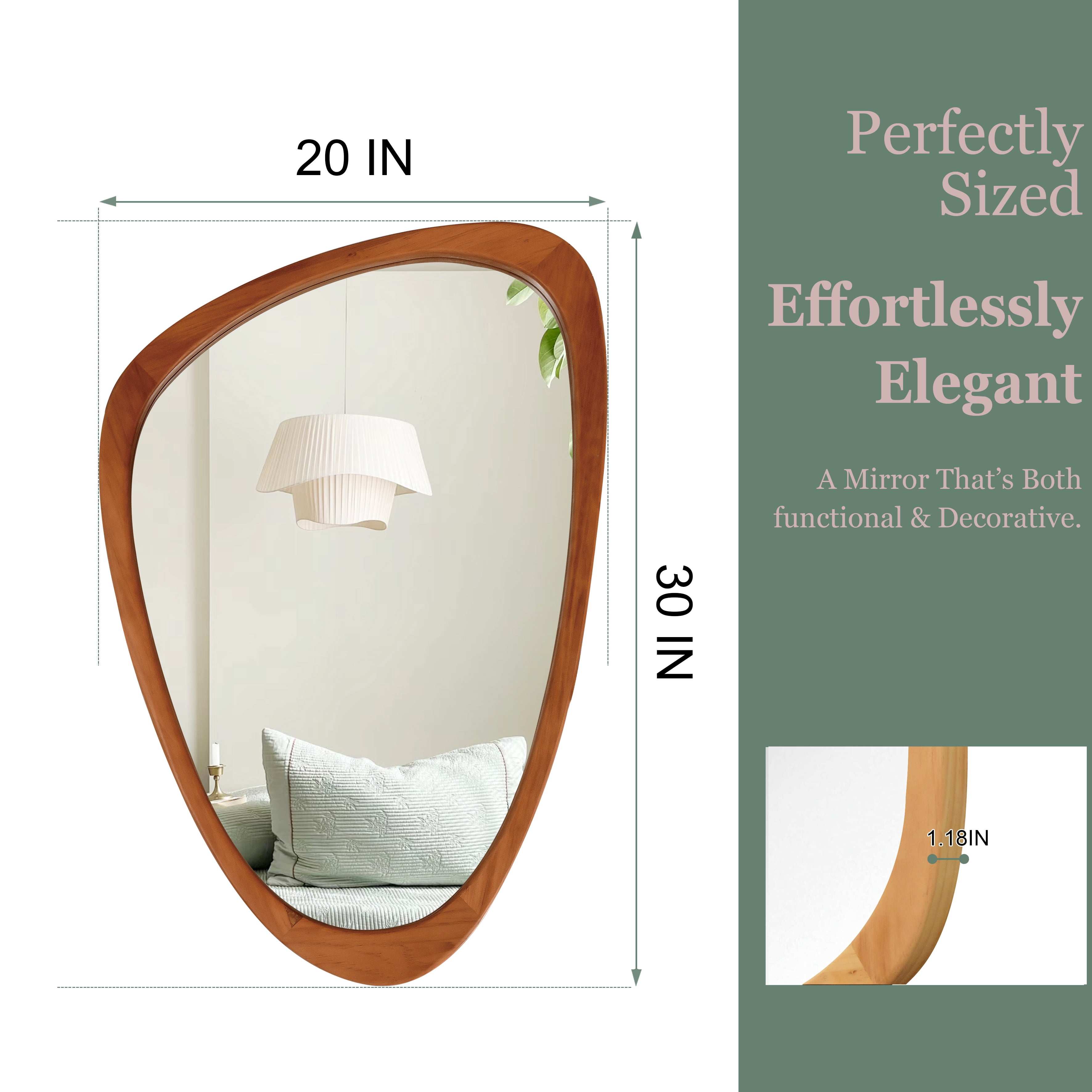 20x30-Inch Irregular Solid Wood Frame Mirror, Decorative Wall Mirror and Vanity Mirror for Bedroom Bathroom Living Room Entryway, Yellowish Brown