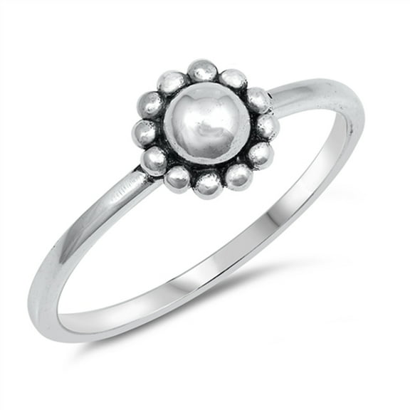 Oxidized Ball Bead Halo Sun Flower Ring .925 Sterling Silver Band Jewelry Female Male Unisex Size 5