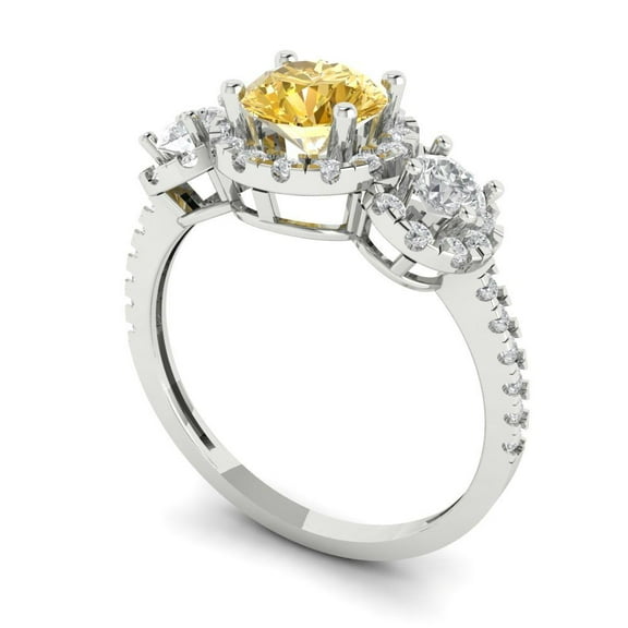 1.46 ct Round Cut Yellow Moissanite Three-Stone Engagement Ring for Women in 14K White Gold