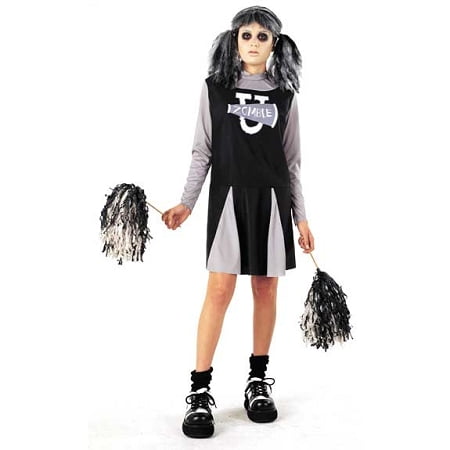 GIRLS ZOMBIE CHEERLEADER BLACK HALLOWEEN FANCY DRESS COSTUME KIDS DEATH