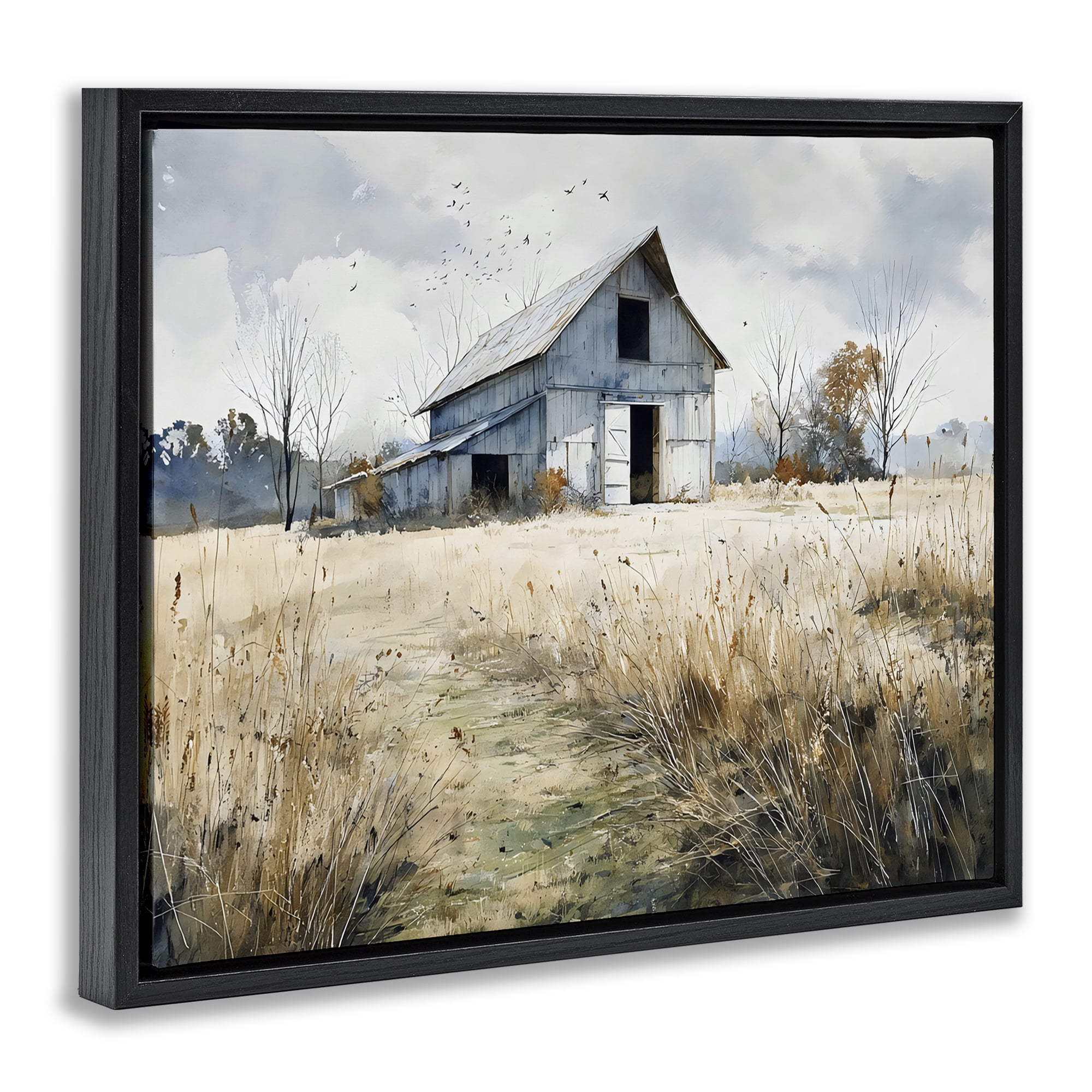 Stupell Industries Old Blue Barn in Farmland Black Framed Floater Canvas Wall Art, design by Franklyn Gregory