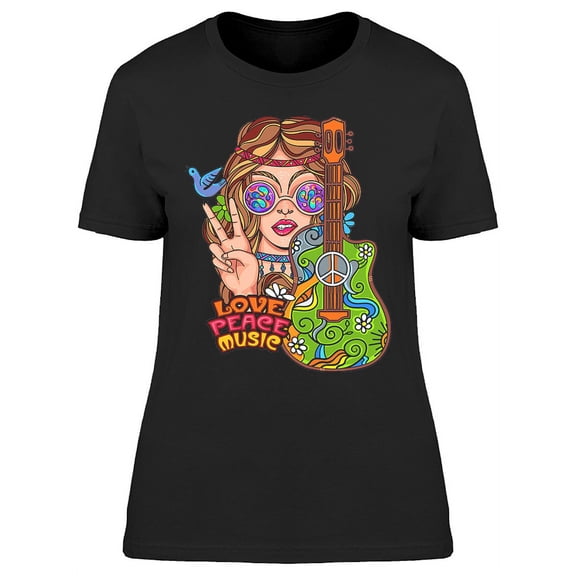 Hippie Girl Love Peace Music T-Shirt Women -Image by Shutterstock, Female Small