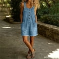 thumbnail image 5 of Tqcoqu Women's Y2K Denim Shortalls,Button Front Adjustable Straps Wide Leg Loose Jean Short Jumpsuits with Pockets,Light Blue Women's S-XXXL, 5 of 6