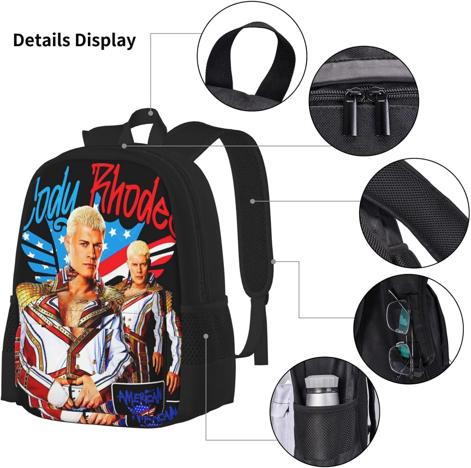 Trousse à Crayons Grande Capacité Avec Motif Cody Rhodes - Compartiments Multiples - Pour école, Bureau, Rangement - Tissu Polyester Et PVC Durable - 3