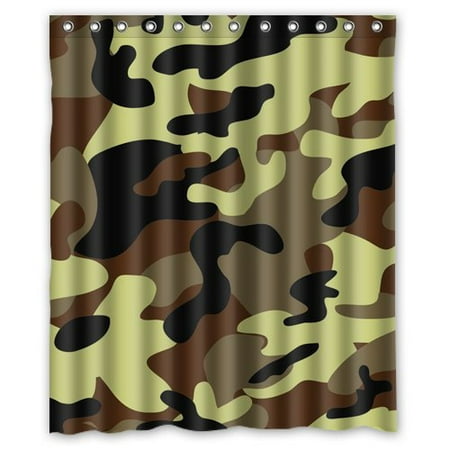 Hellodecor Camouflage Yellow Black Camo Shower Curtain