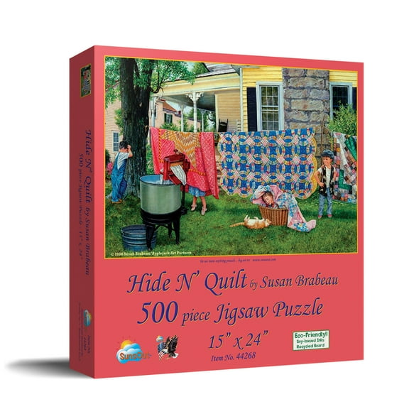 SUNSOUT INC - Hide N Quilt - 550 pc Jigsaw Puzzle by Artist: Susan Brabeau - Finished Size 15" x 24" - MPN# 44268