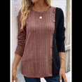 thumbnail image 4 of Camisa Asimétrica de Larga con Botones y Bloques de Color para Mujer, Ribete de Botones Claros y Abertura Lateral en la Cintura. Marrón L, 4 of 8