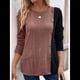 thumbnail image 4 of Camisa Asimétrica de Larga con Botones y Bloques de Color para Mujer, Ribete de Botones Claros y Abertura Lateral en la Cintura. Marrón S, 4 of 8