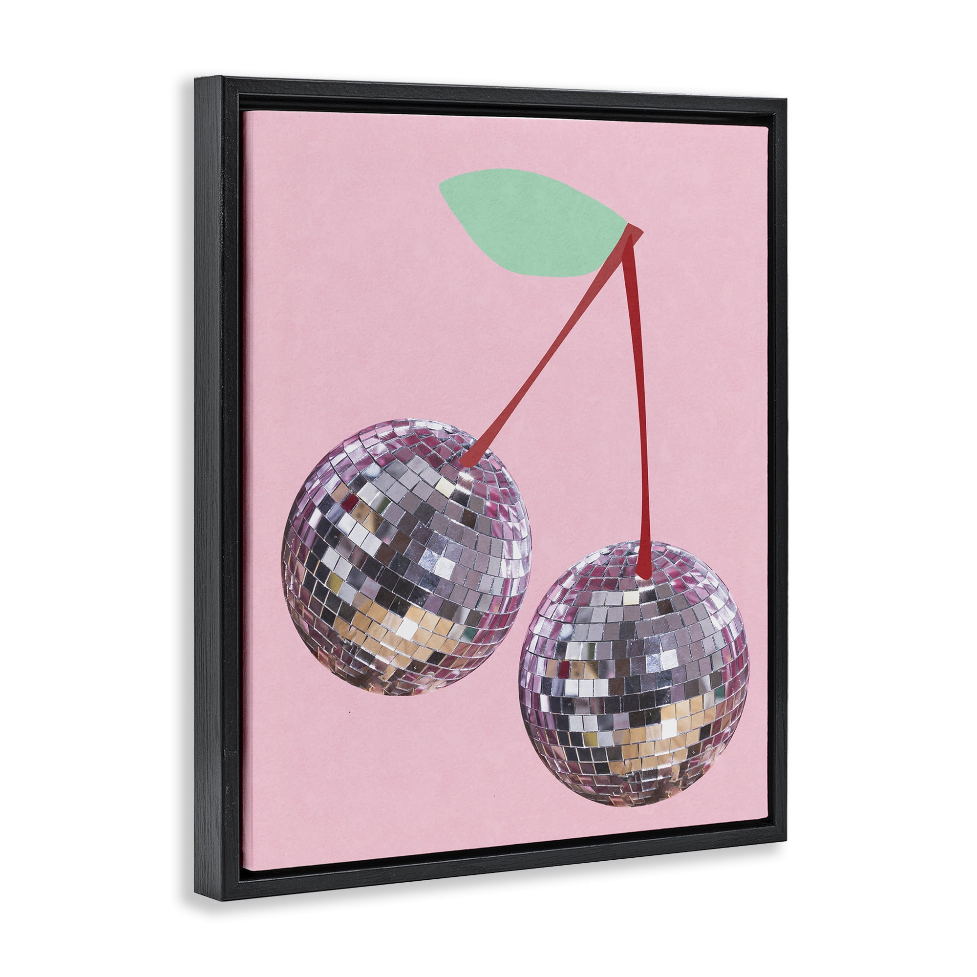 Stupell Industries Disco Cherries on Pink Entertainment Painting Black Floater Framed Canvas Art Print Wall Art, 17 x 21