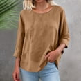 thumbnail image 2 of Womens Casual Shirts Cotton Linen Long Sleeve Crewneck Shirt Comfy Lightweight Beach Vacation Tops Fashion Loose Blouse with Pocket, 2 of 6