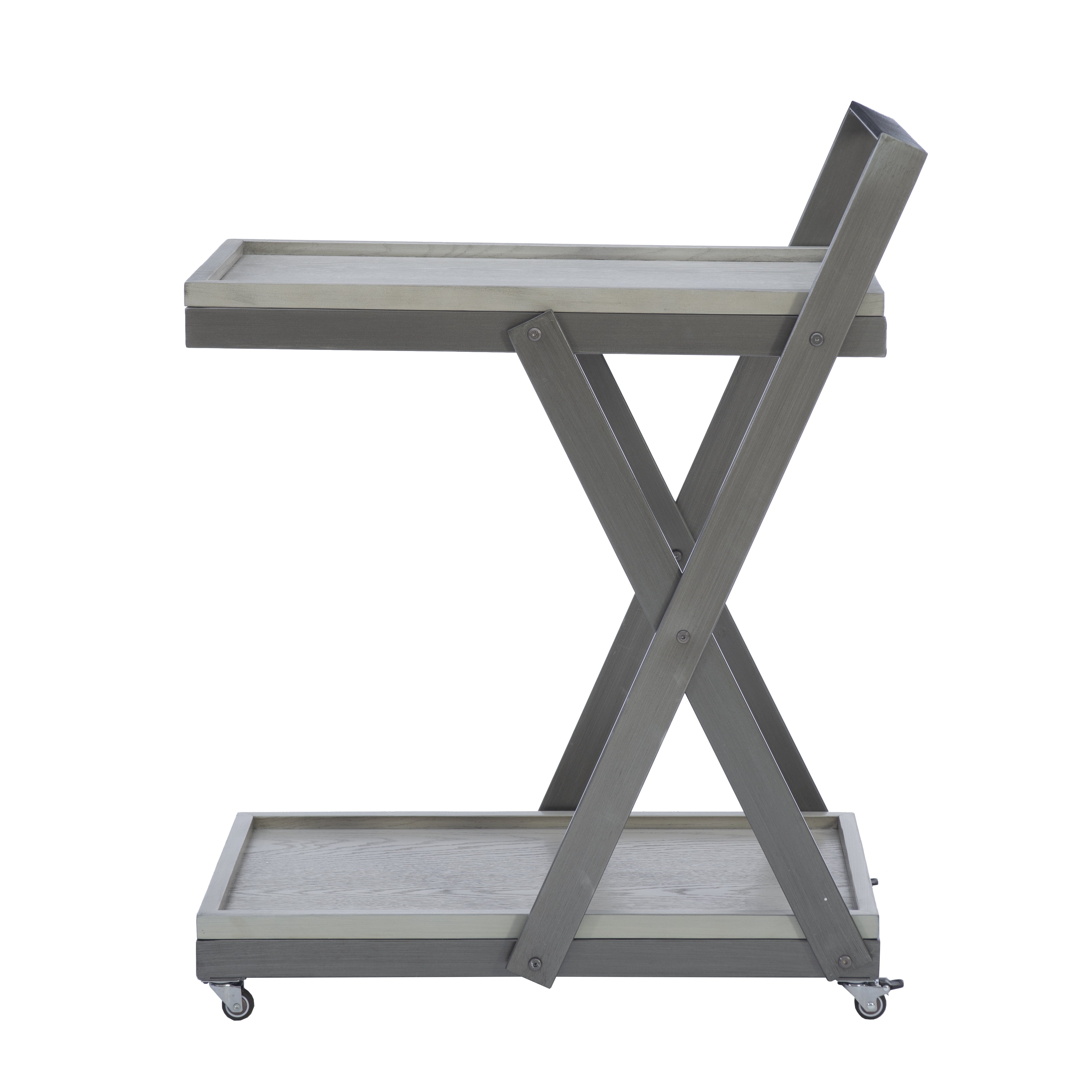 Powell Radnor 2-Tier Rolling Bar Cart, Gray/White