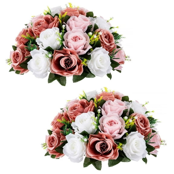 Artificial Wedding Flower Balls for Centerpieces 2Pcs 14.2" Large Pink Dusty Roses Fake Floral Arrangment Centerpiece for Tables