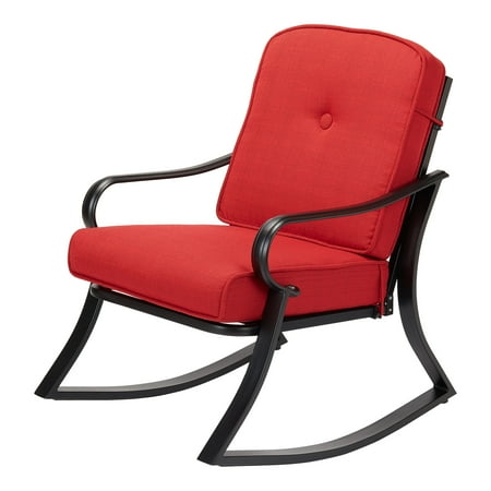 Mainstays Carson Creek Patio Rocking Chair with Brick Red Cushions