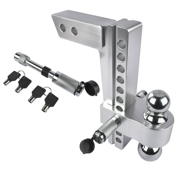 Mustrod Fits 2" Receiver Adjustable Trailer Tow Hitch 10" Drop/Rise 12500 LBS 2" & 2-5/16" Dual Ball with Locks