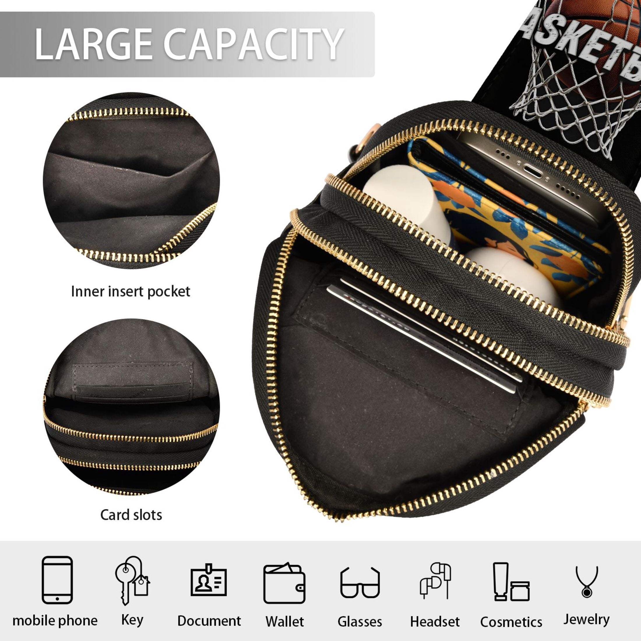 ALAZA Cool Basketball Sling Bag for Women Men Waterproof Crossbody Chest Bags