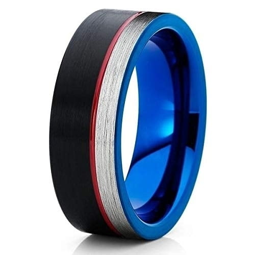 Silly Kings Blue Tungsten Ring - Red Ring - Mens Wedding Band - Black Ring - 8mm (9)